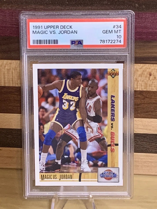 1991 Upper Deck #34 Magic Johnson vs Michael Jordan PSA 10 GEM MT Mint