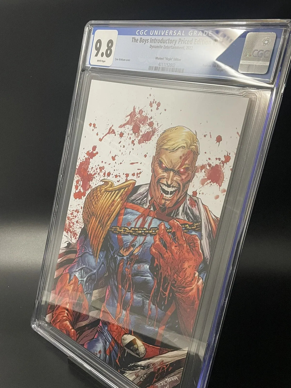 THE BOYS #7 - TYLER KIRKHAM WHATNOT VIRGIN EDITION BATTLE DAMAGE HOMELANDER - CGC 9.8 NM/M